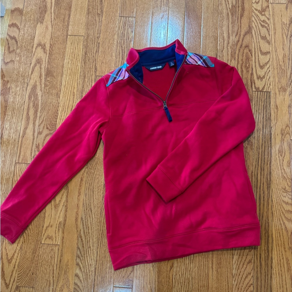 Lands' End Red and Navy Quarter-Zip Pullover